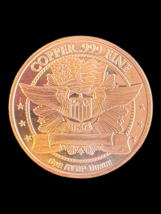 1 AVDP oz .999 Fine Copper Round – Walking Lady Liberty + Eagle wing Shield (28.7g) 007