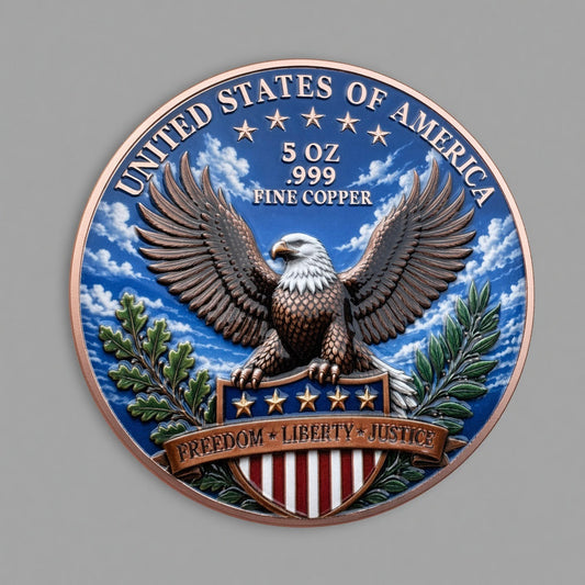 5 oz Liberty Rising High Relief Full Colour Copper Round .999 Fine Copper