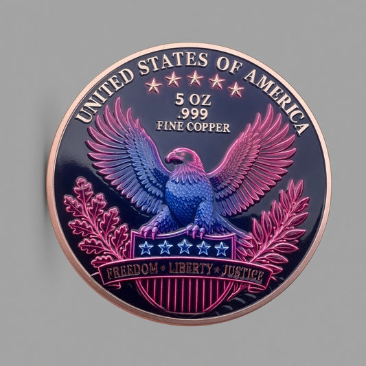 5 oz Liberty Neon Dawn High Relief Full Colour Copper Round .999 Fine Copper