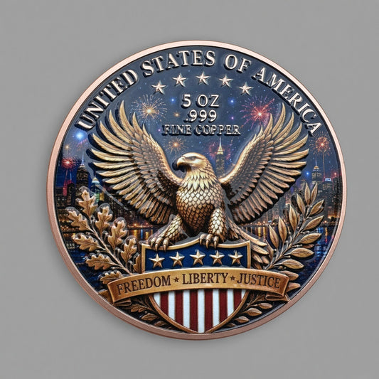 5 oz Liberty Lights High Relief Full Colour Copper Round .999 Fine Copper