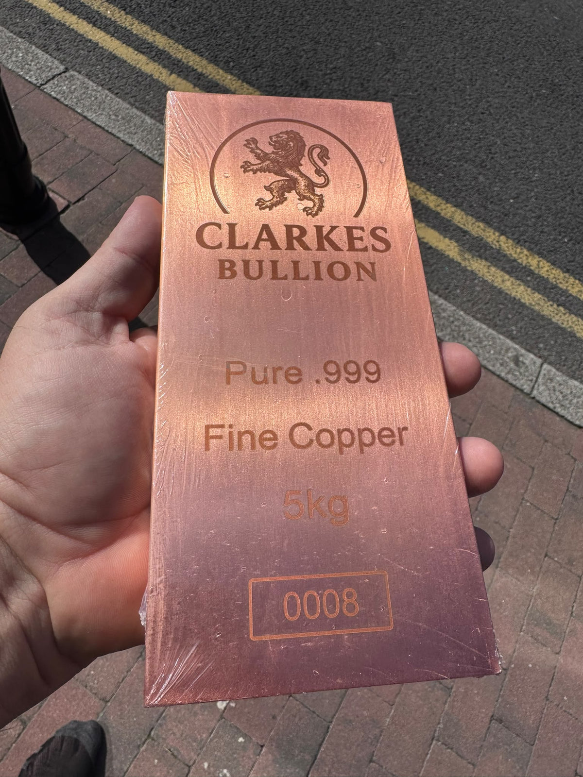 Clarkes Bullion 5kg Pure .999 Fine Copper Bar