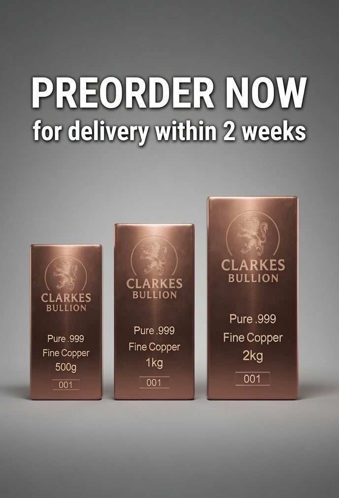 Clarke’s Bullion Full Bar Collection - PRE ORDER – 500g, 1kg & 2kg Copper Bars