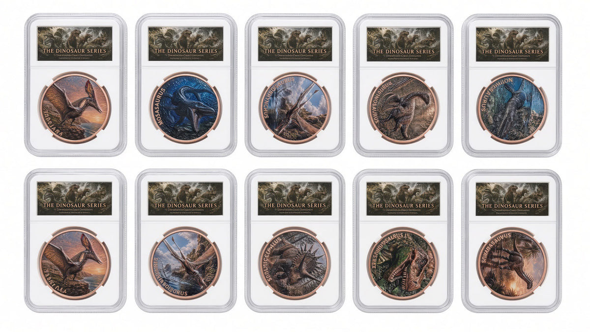 Complete Dinosaur Series Collection | 10 x 1oz Fine Copper Bullion Rounds | Clarke's Bullion Full Set