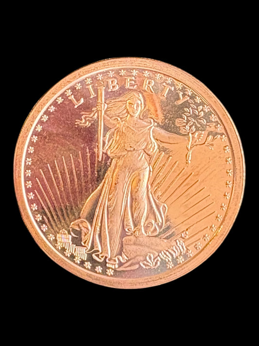 1 AVDP oz .999 Fine Copper Round – Walking Lady Liberty star burst + Eagle wing Shield (28.7g) 006