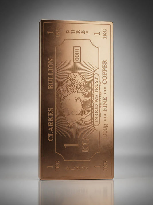 Clarke’s Bullion 1 Kilo Buffalo Copper Bar – Fine .999 Copper Collectible