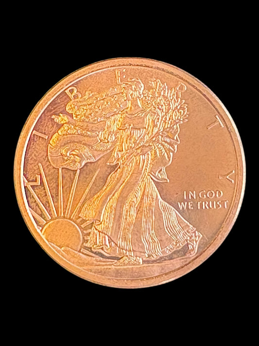 1 AVDP oz .999 Fine Copper Round – Walking Lady Liberty + Eagle wing Shield (28.7g) 007