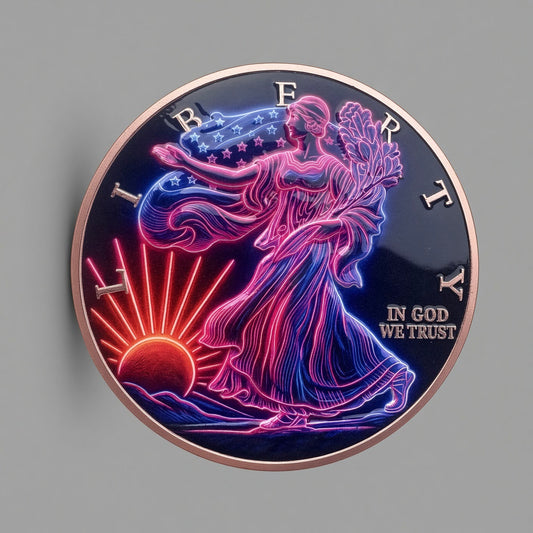 5 oz Liberty Neon Dawn High Relief Full Colour Copper Round .999 Fine Copper