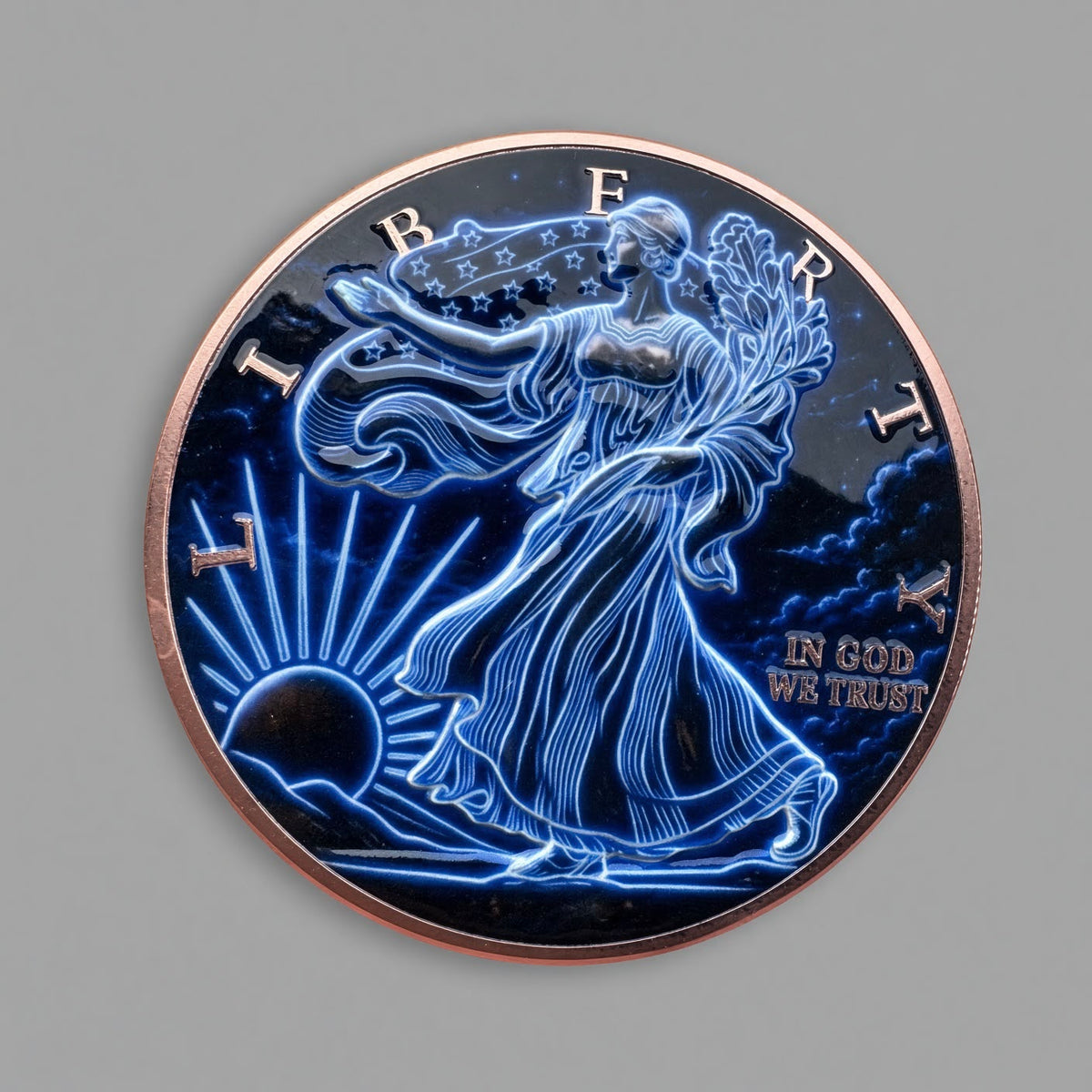 5 oz Midnight Liberty High Relief Full Colour Copper Round .999 Fine Copper