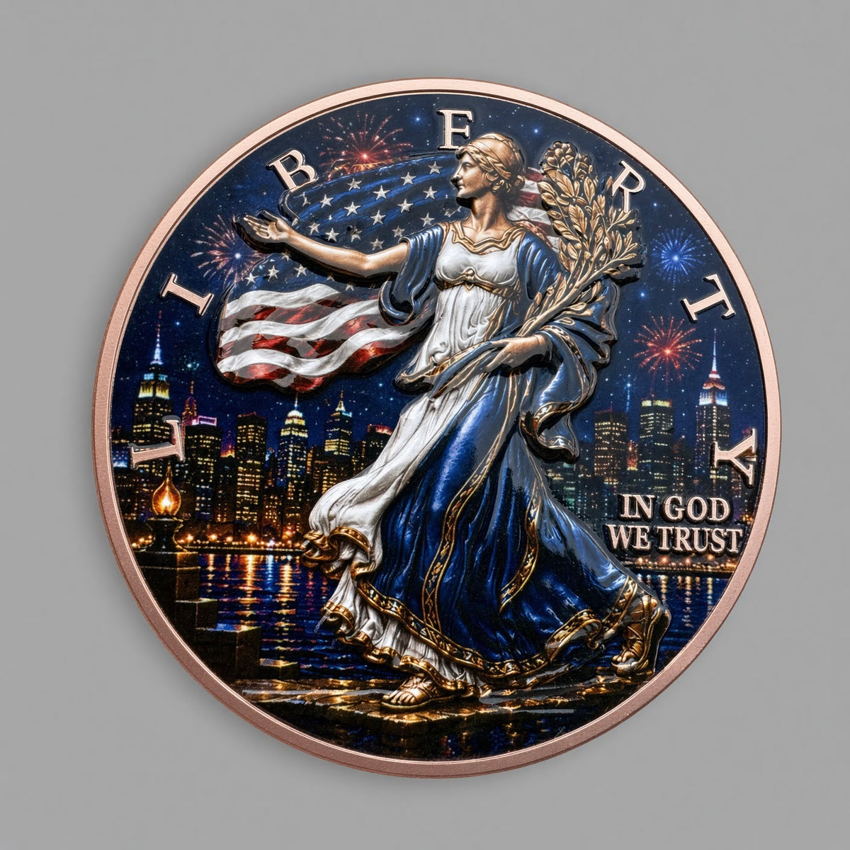 5 oz Liberty Lights High Relief Full Colour Copper Round .999 Fine Copper