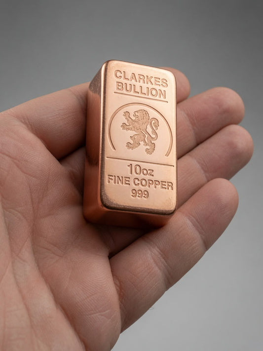 Clarke’s Bullion 10 Ounce Copper Bar, Fine .999 Copper Collectible