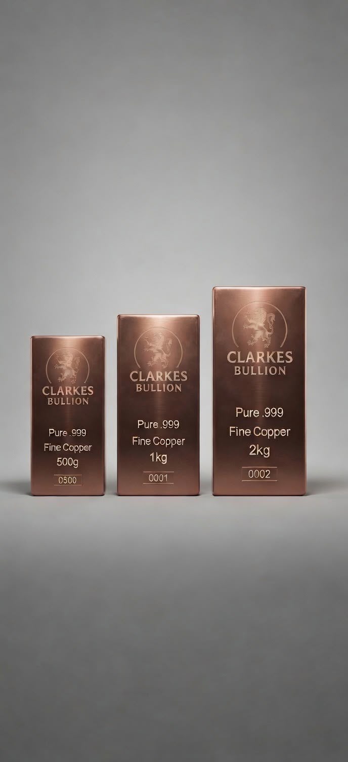 Clarke’s Bullion Full Bar Collection – 500g, 1kg & 2kg Copper Bars