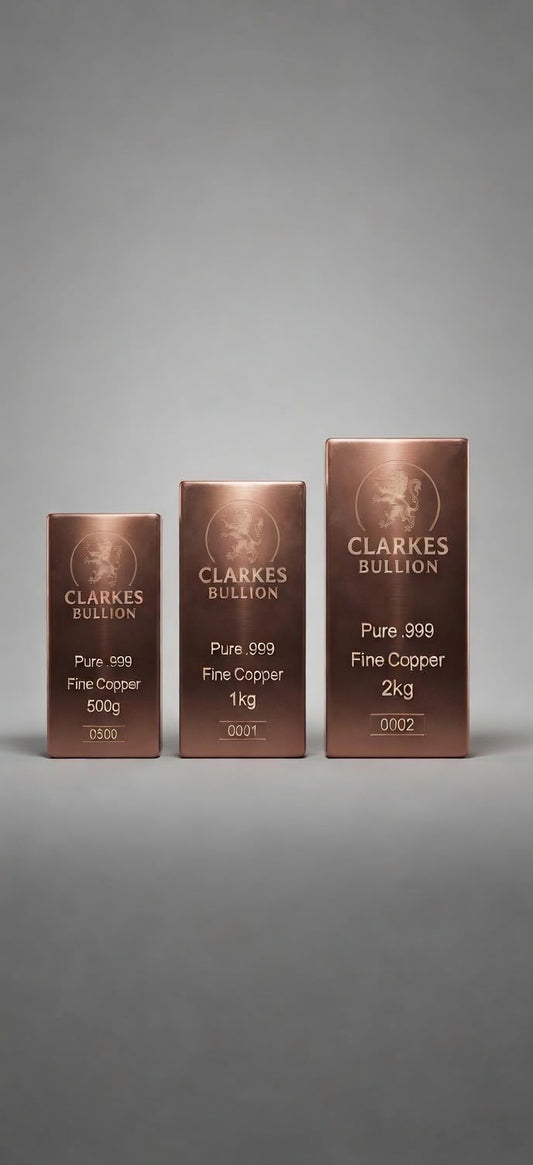 Clarke’s Bullion Full Bar Collection – 500g, 1kg & 2kg Copper Bars
