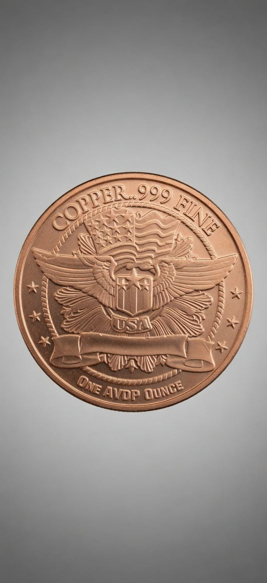 1 AVDP oz .999 Fine Copper Round – Walking Lady Liberty star burst + Eagle wing Shield (28.7g) 006