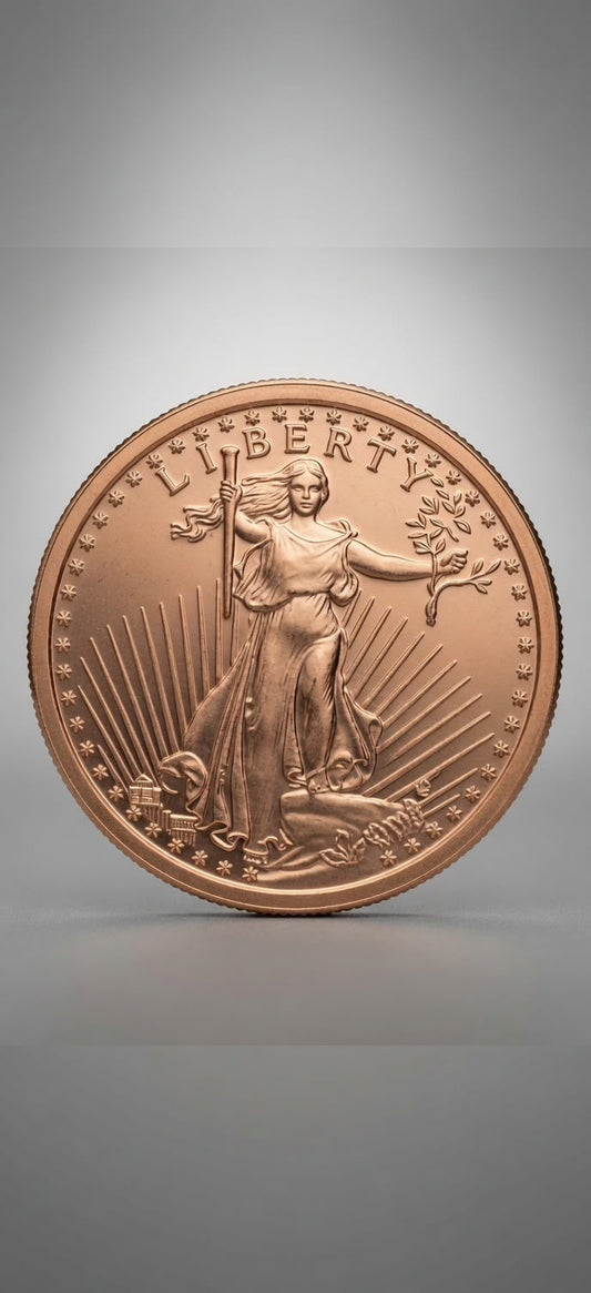 1 AVDP oz .999 Fine Copper Round – Walking Lady Liberty star burst + Eagle wing Shield (28.7g) 006