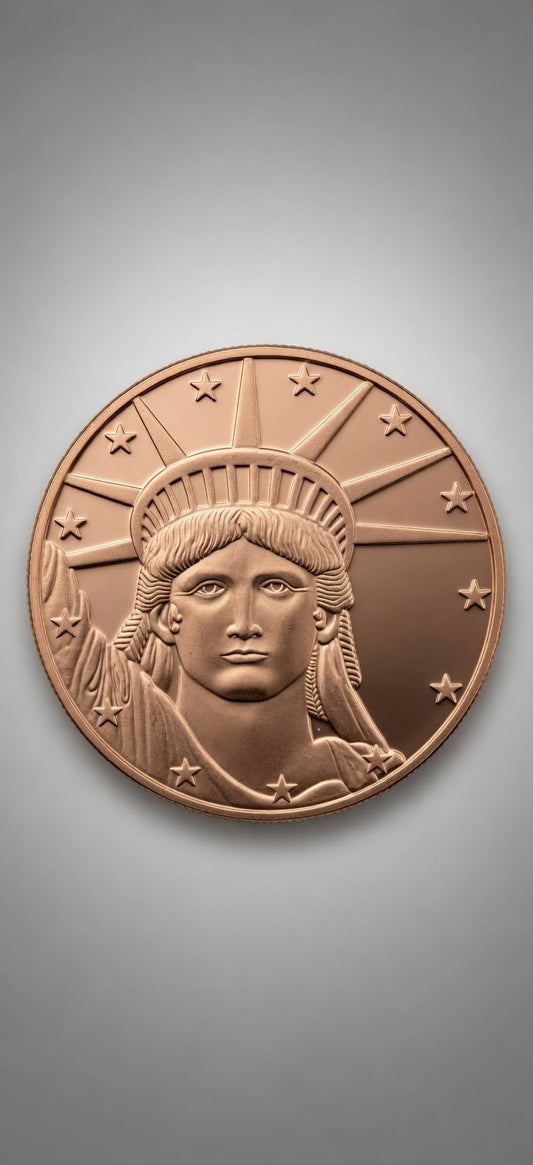 1 oz .999 Fine Copper Round – Statue of Liberty & winged Sheild (28.7g) 011