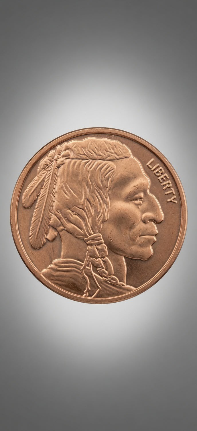 1 oz .999 Fine Copper Round – Native American & Eagle Shield Design (28.7g) 017