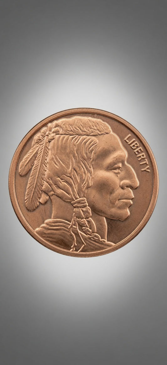 1 oz .999 Fine Copper Round – Native American & Eagle Shield Design (28.7g) 017