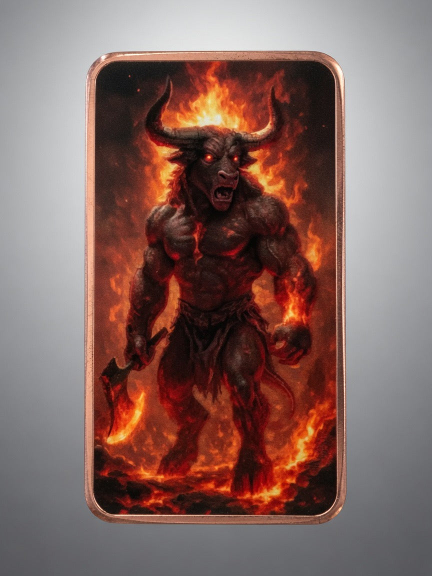 Mystic Guardians of Fire – Infernal Minotaur
 1oz Copper Bar, Round| Fine .999 Copper | Proof & Uncirculated