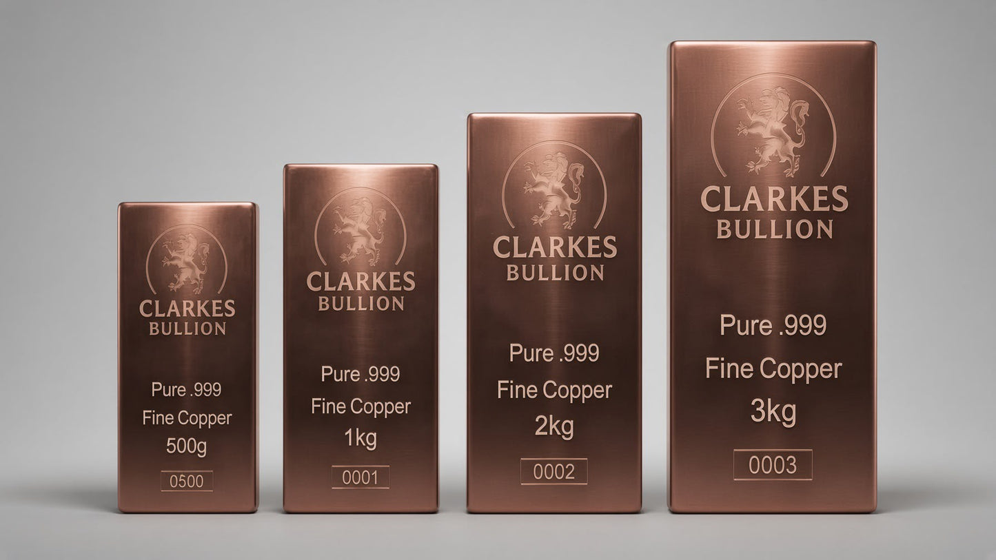 PRE ORDER!!!!! Clarke’s Bullion Deluxe Bar Collection – 500g, 1kg, 2kg & 3kg Copper Bars (Signature Heavyweight Series)