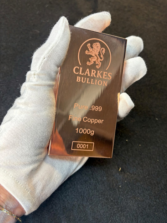 Clarke’s Bullion 1kg Kilo Polished Copper Bar Fine .999 Copper