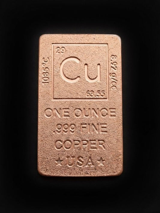 1 Troy Ounce .999 Pure Copper Bullion Bar