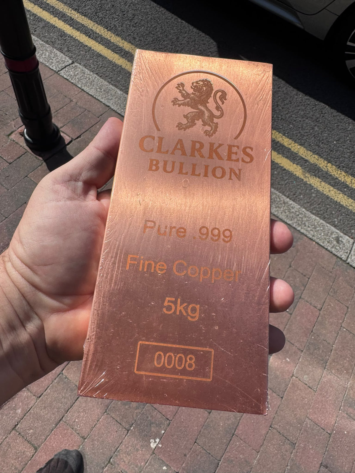 Clarkes Bullion 5kg Pure .999 Fine Copper Bar