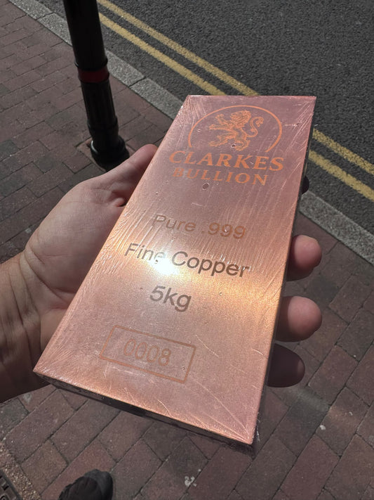 Clarkes Bullion 5kg Pure .999 Fine Copper Bar