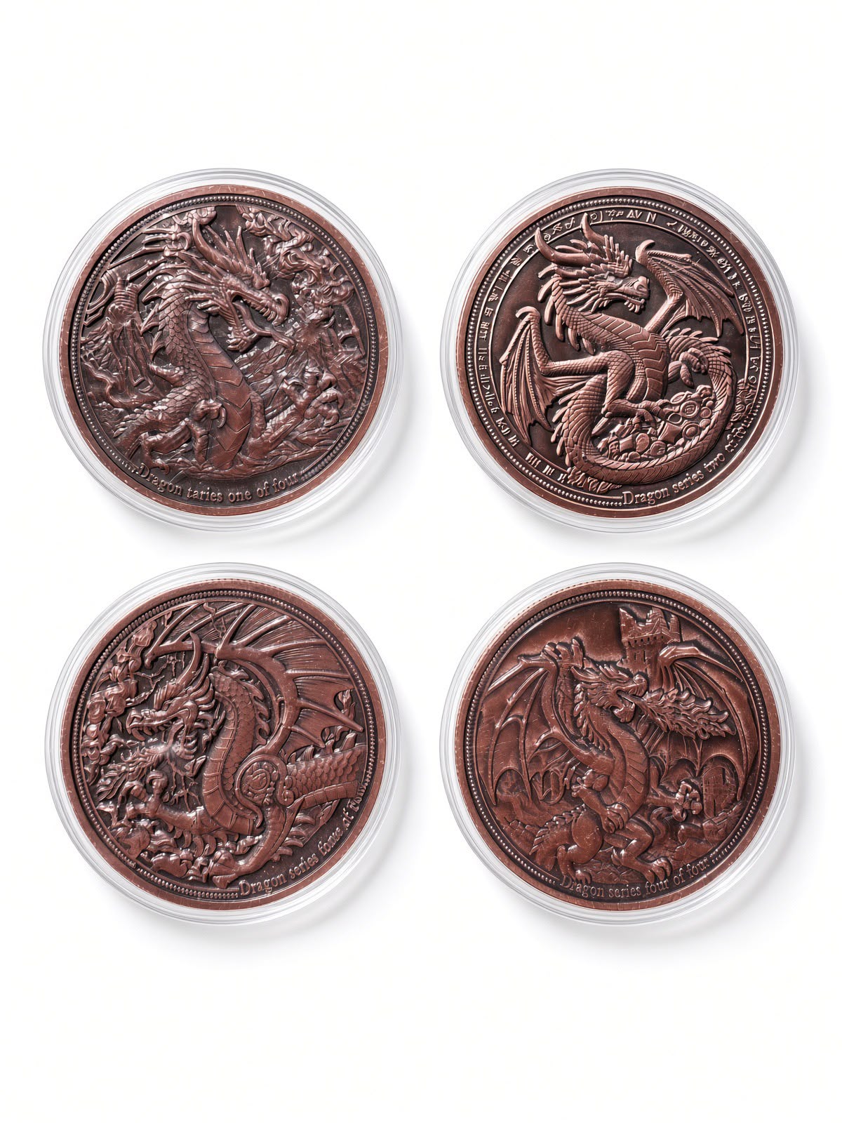 Clarkes Bullion Complete Dragon Series Collection 4 x 1oz Pure Copper Rounds Full Four Coin Set