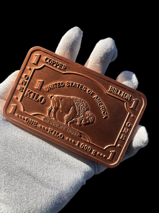 Clarke’s Bullion 1 Kilo Copper Buffalo Bar – Fine .999 Copper Collectible