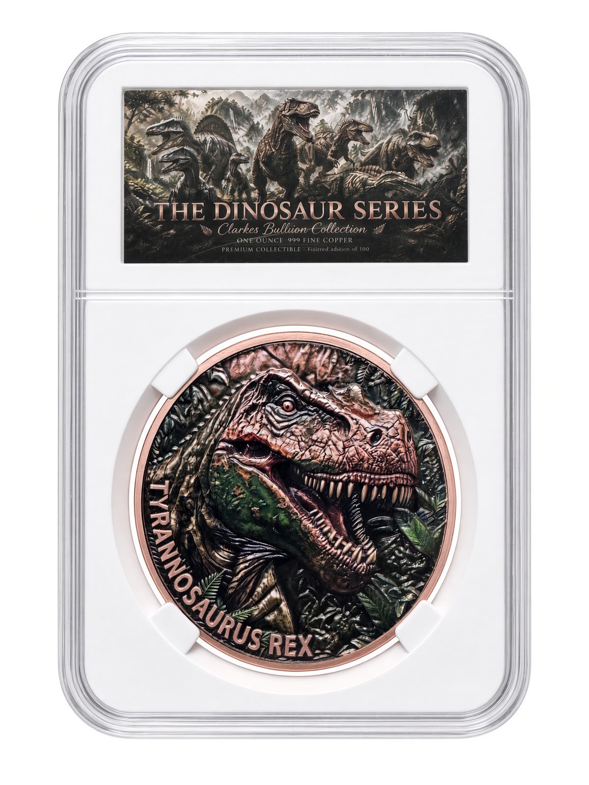 Tyrannosaurus Rex 1 oz .999 Fine Copper Coin, The Dinosaur Series