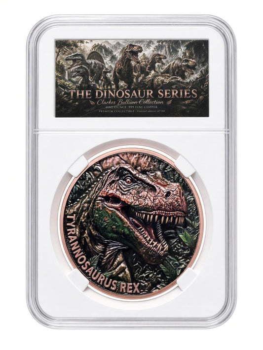 Tyrannosaurus Rex 1 oz .999 Fine Copper Coin, The Dinosaur Series