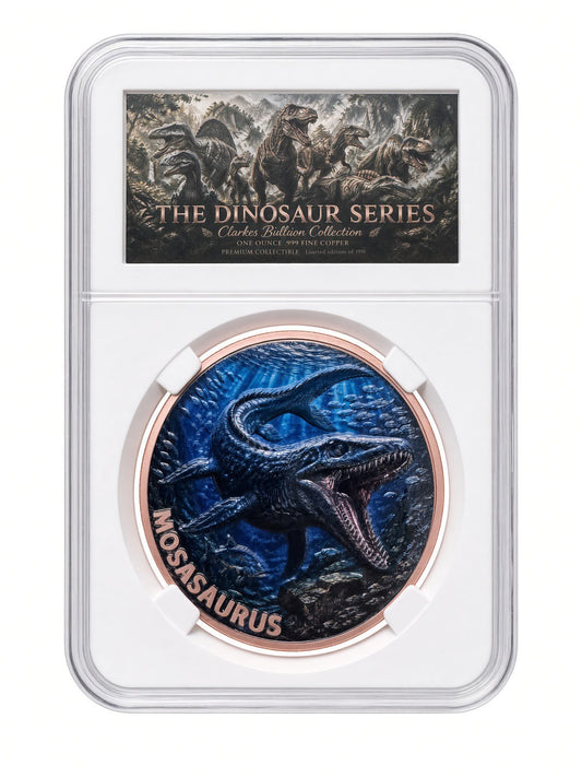 1oz Mosasaurus Copper Round | Dinosaur Series Collection #3, Clarke's Bullion