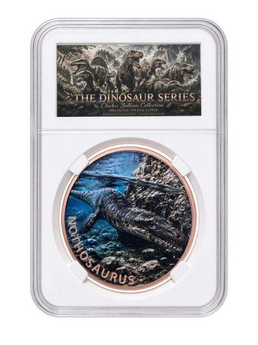 Nothosaurus 1oz Fine Copper Bullion Round | Dinosaur Series Collection | Clarke's Bullion