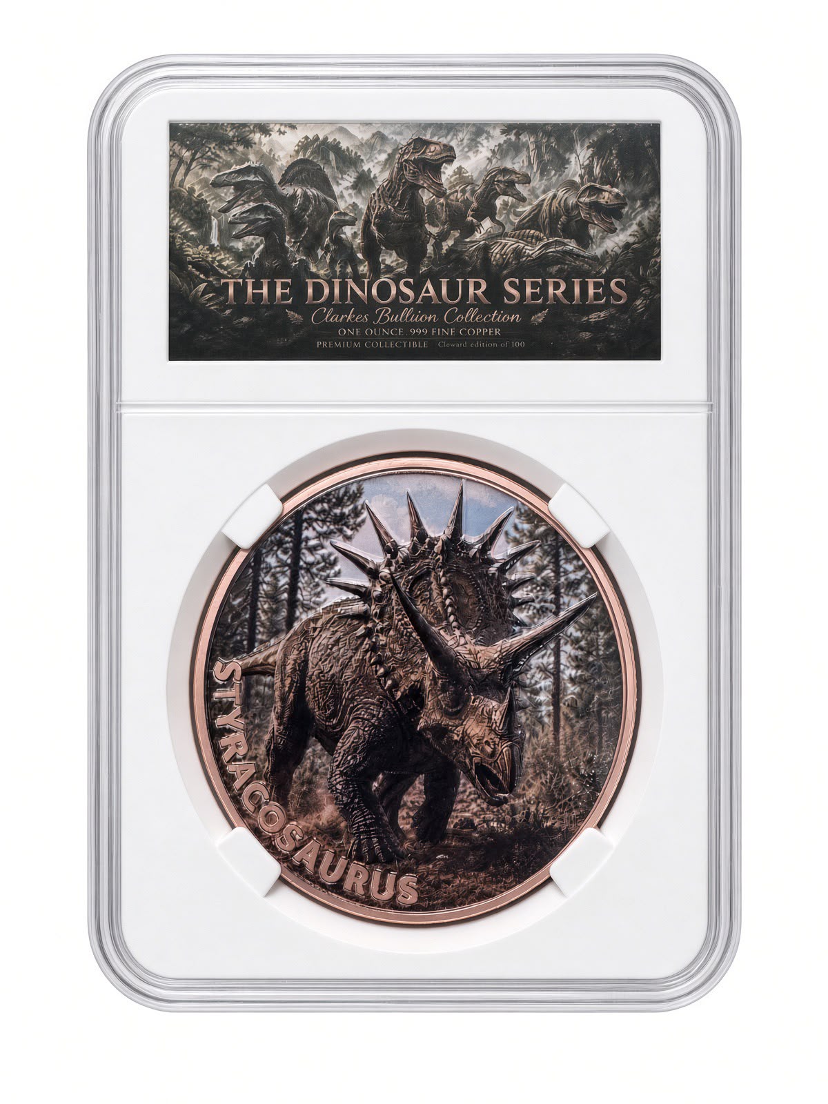 Styracosaurus 1oz Fine Copper Bullion Round | Dinosaur Series Collection | Clarke's Bullion