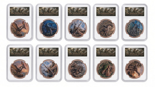 Complete Dinosaur Series Collection | 10 x 1oz Fine Copper Bullion Rounds | Clarke's Bullion Full Set