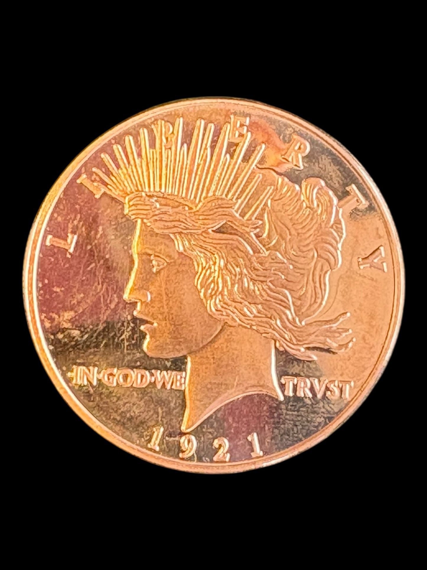 1 AVDP oz .999 Fine Copper Round – peace dollar tribute 003 (28.7g)