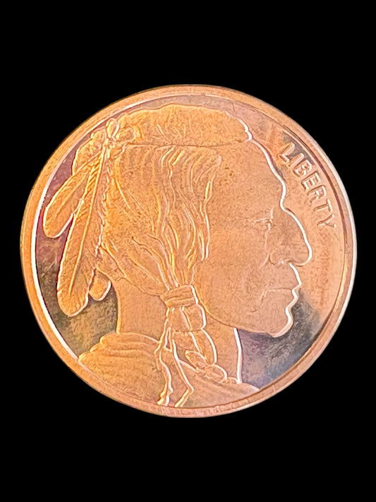 1 oz .999 Fine Copper Round – Native American & Eagle Shield Design (28.7g) 017