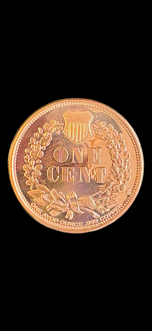 AVDP 1 oz .999 Fine Copper Round – Tribute Indian Head Cent - 1877 (28.7g) 018