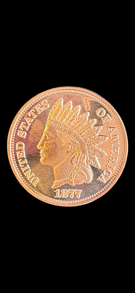 AVDP 1 oz .999 Fine Copper Round – Tribute Indian Head Cent - 1877 (28.7g) 018
